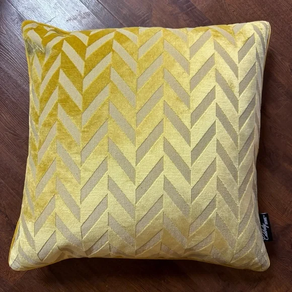Celebrity Home Luxury Down Filled Yellow Chevron Velvet Pillow - Picture 1 of 5